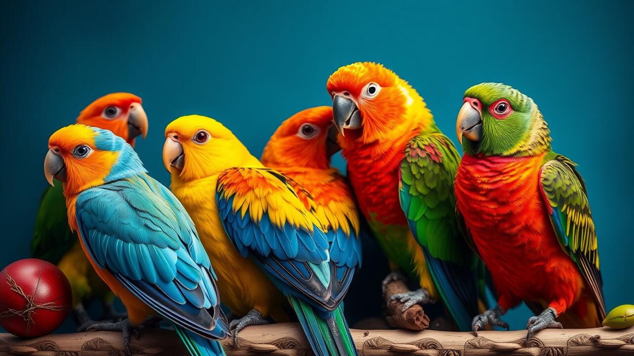 An assortment of pet birds