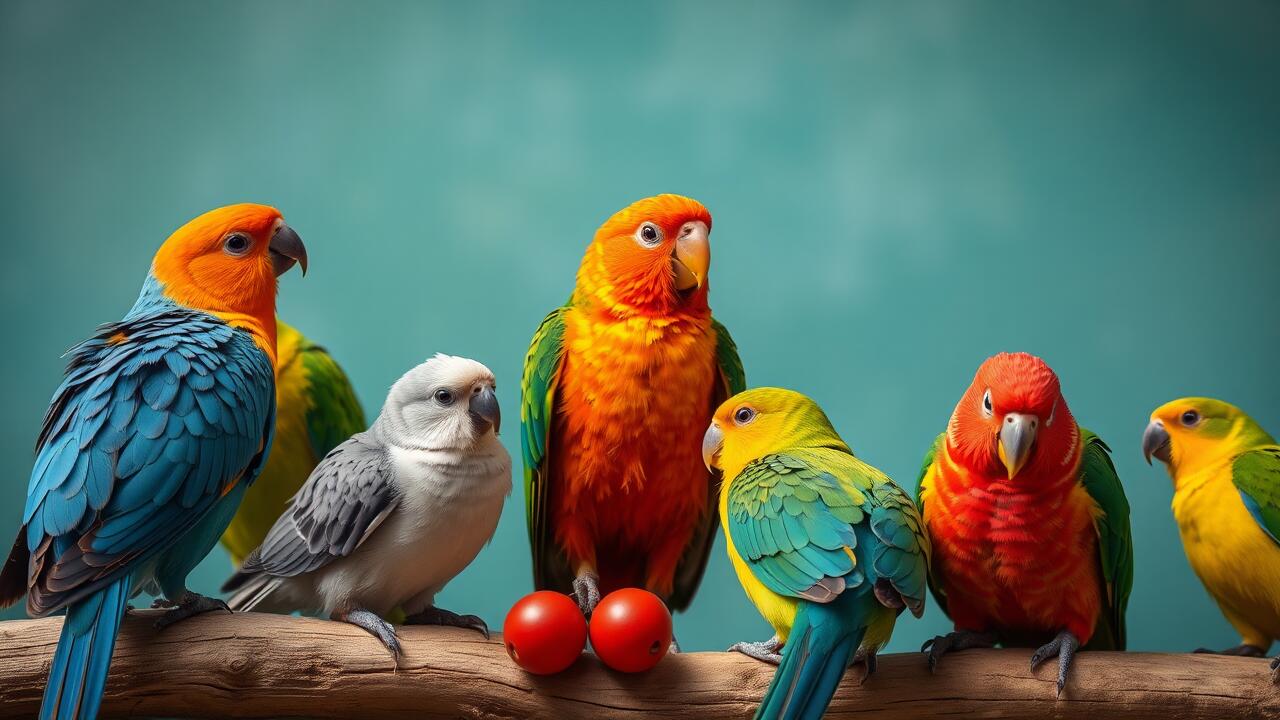 An assortment of pet birds