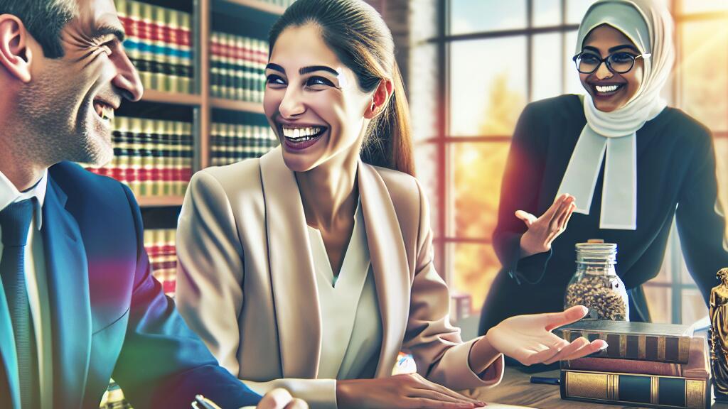 happy people in a law office