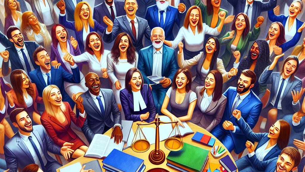 happy people in a law office